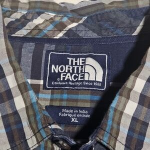 The North Face Men's Blue and Brown Plaid Shirt